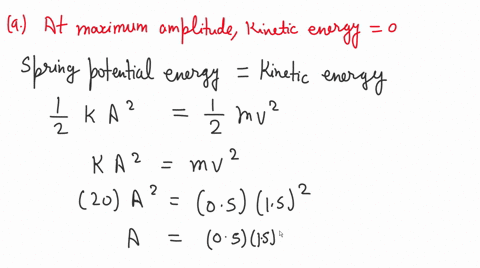 a-050-kg-mass-is-attached-to-spring-of-spring-constant-20-nm-along-horizontal-frictionless-surface-the-object-oscillates-in-simple-harmonic-motion-and-has-speed-15-mls-at-the-equilibrium-pos-64254