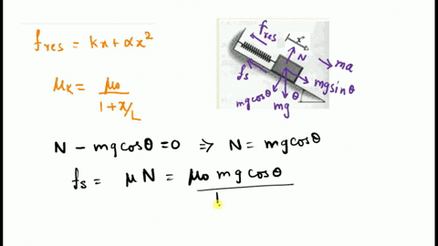 a-block-of-mass-m-is-initially-at-rest-on-a-rough-incline-of-incline-angle-0-and-attached-t0-an-initially-relaxed-nonlinear-spring-which-exerts-a-restoring-force-of-magnitude-fres-2-k-ar-her-71502