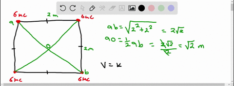 four-equal-600-c-point-charges-are-placed-at-the-corners-of-a-square-200-m-on-each-side-what-is-the-electric-potential-relative-to-infinity-due-to-these-charges-at-the-center-of-this-square-77957