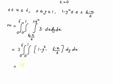find-the-mass-and-center-of-mass-of-the-solid-e-with-the-given-density-function-p_-e-is-bounded-by-the-parabolic-cylinder-2-1-y2-and-the-planes-x-6z-6-x-0-and-z-0-px-y-2-3-m-2-kvz-200-28955