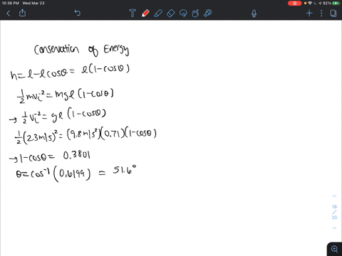 a-pendulum-consists-of-a-small-object-hanging-from-the-ceiling-at-the-end-of-a-string-of-negligible-mass-the-string-has-a-length-of-071-m-with-the-string-hanging-vertically-the-object-is-giv-26843