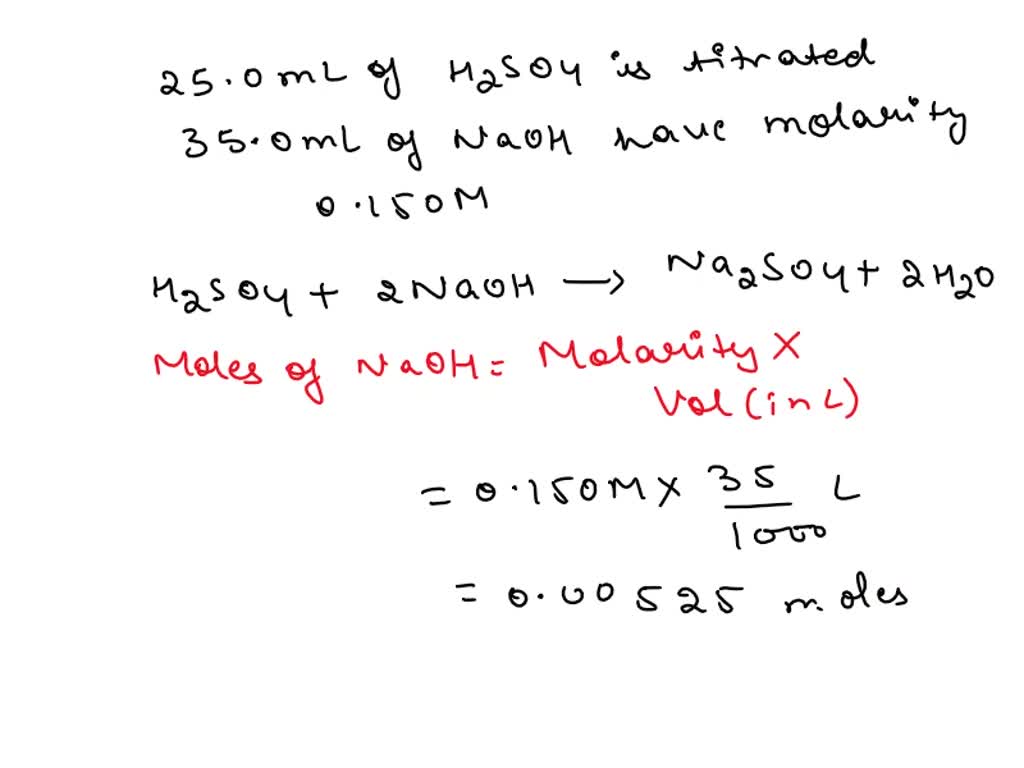 SOLVED A 25.0 mL sample of H2SO4 is neutralized with NaOH. What is the