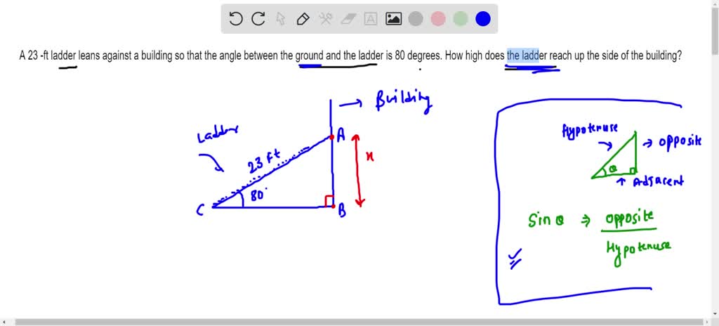solved-a-23-ft-ladder-leans-against-a-building-so-that-the-angle