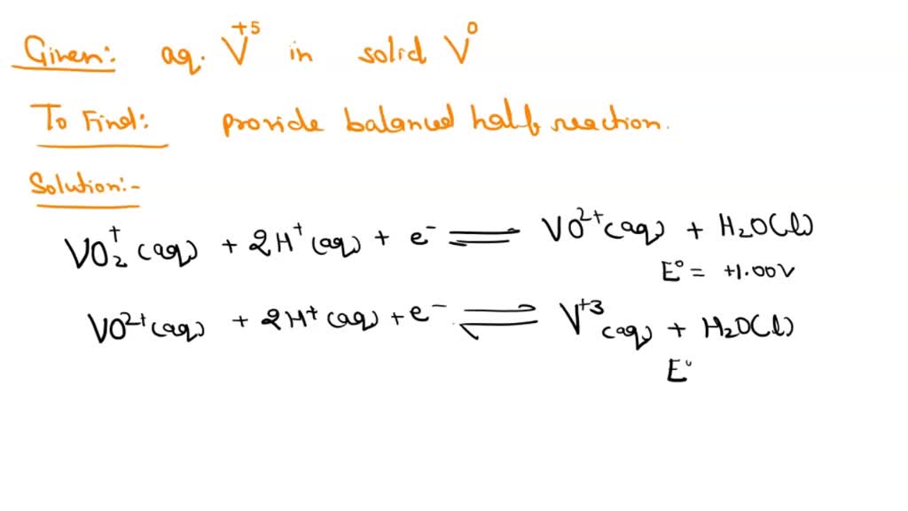 SOLVED reduction of aqueous vanadium(V) cations to solid vanadium