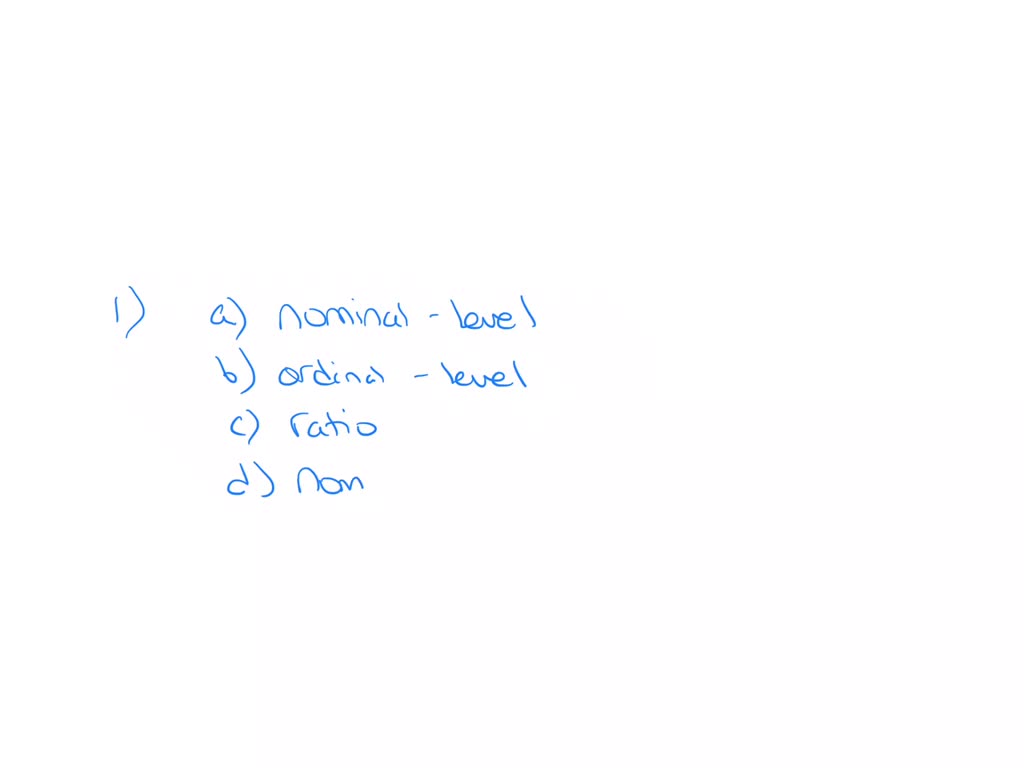 SOLVED Classify each as nominallevel, ordinallevel, intervallevel