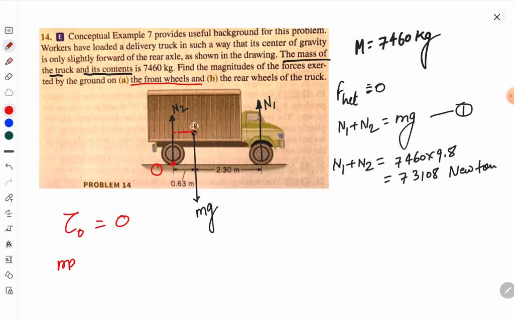 SOLVED: 14. 0 Conceptual Example provides useful background for this problem:  Workers have loaded a delivery truck in such a way that its center of  gravity is only slightly forward of the