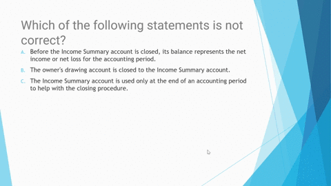 which-of-the-following-statements-is-not-correct-a-before-the-income-summary-account-is-closed-its-balance-represents-the-net-income-or-net-loss-for-the-accounting-period-b-the-owners-drawin-20434