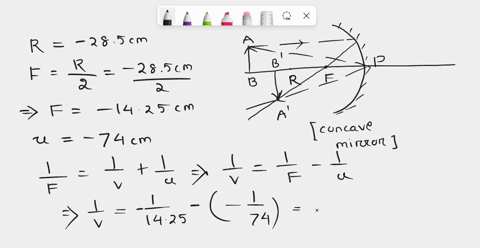 the-radius-of-curvature-of-a-concave-spherical-mirror-is-285-cm-make-sure-to-use-the-appropriate-sign-in-your-final-answers-a-find-the-image-distance-and-magnification-if-an-object-is-placed-20421