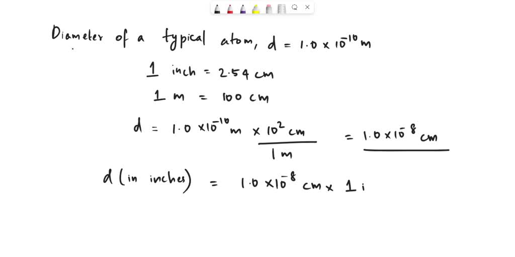 SOLVED A typical atom has a diameter of about 1.0x10−10m (a) What is