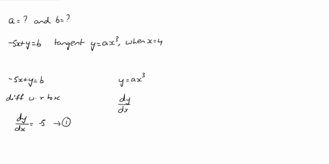 for-what-values-of-a-and-b-is-the-line-5-x-y-b-tangent-to-the-curve-y-a-x-3-when-x-4-a-b-48329