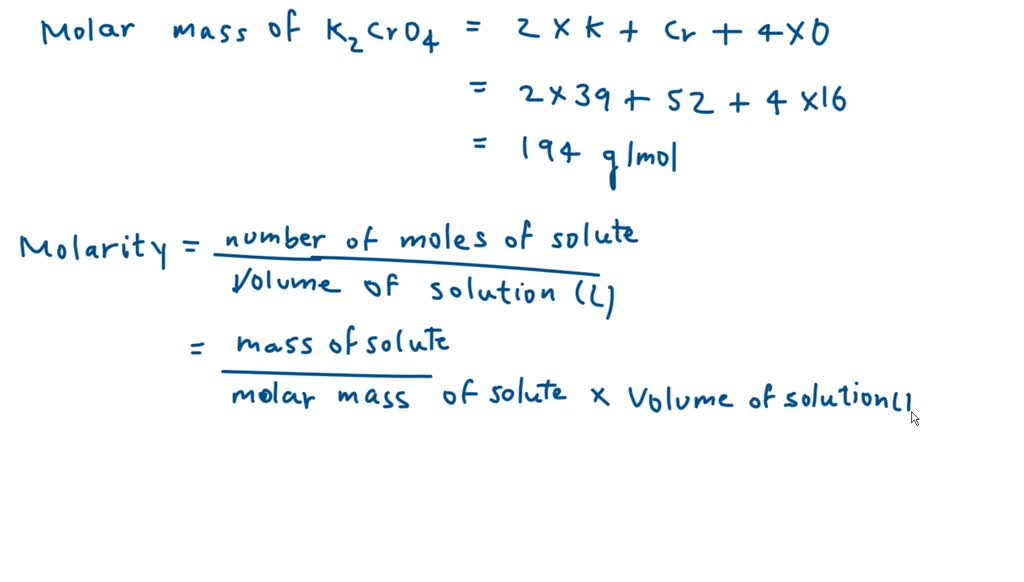 SOLVED: What mass of K2CrO4 is needed to prepare exactly 250.0 mL of a ...