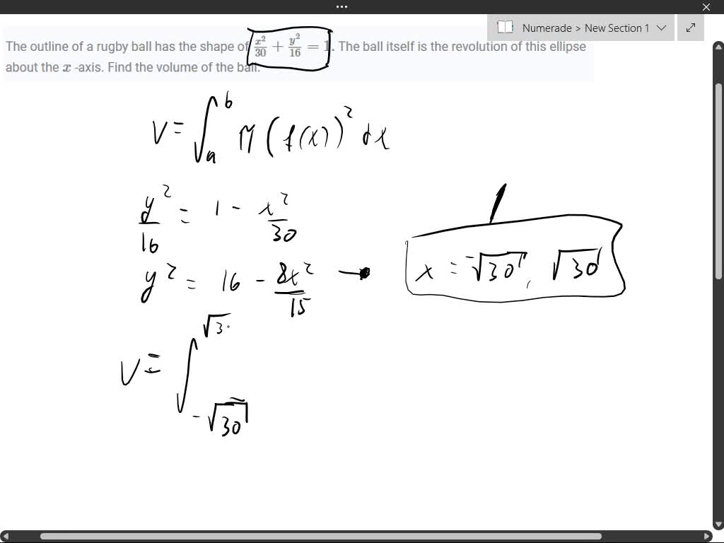 SOLVED FE (4) Compute the volume of a "rugby ball" if it has a length