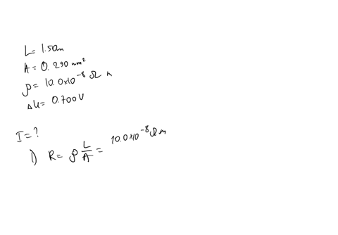 an-iron-wire-has-a-length-of-150-m-and-a-cross-sectional-area-of-0290-mm2-if-the-resistivity-of-iron-is-100-108-m-and-a-potential-difference-of-0700-v-is-maintained-across-its-length-determi-59066