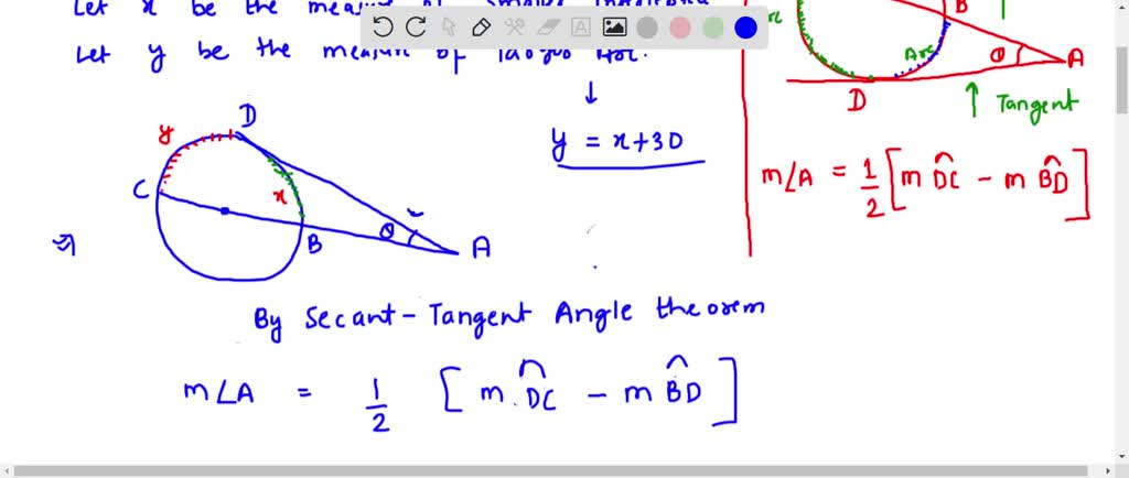 SOLVED: Find the angle formed by the secant and tangent to a circle if ...