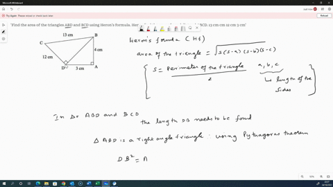 find-the-area-of-the-triangles-abd-and-bcd-using-herons-formula-hence-find-the-area-of-quadrilateral-abcd-13-cm-cm-12-cm-3-cm-64781