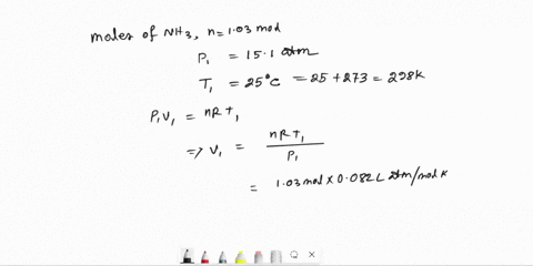 a-103-mole-sample-of-ammonia-at-151-atm-and-259c-in-a-cylinder-fitted-with-a-movable-piston-expands-against-a-constant-external-pressure-of-100-atm-at-equilibrium-the-pressure-and-volume-of-32733
