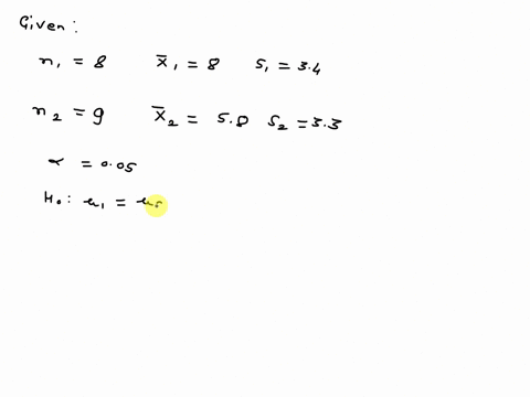 a-random-sample-8-student-cars-group-1-were-found-to-have-ages-with-a-mean-of-8-years-and-a-standard-deviation-of-34-years-while-second-independent-random-sample-of-9-faculty-cars-group-2-we-88096