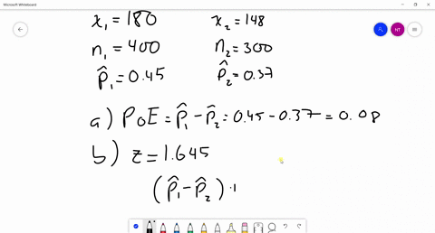 consider-the-following-results-for-independent-samples-taken-from-two-populations-sample-1-sample-2-n1-400-n2-300-p1-045-p2-037-a-what-is-the-point-estimate-of-the-difference-between-the-two-58167