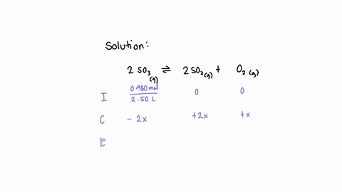 at-a-certain-temperature-0980-mol-so3-is-placed-in-a-250-l-container-2so3g-2so2g-o2g-at-equilibrium-0110-mol-02-is-present-calculate-kc