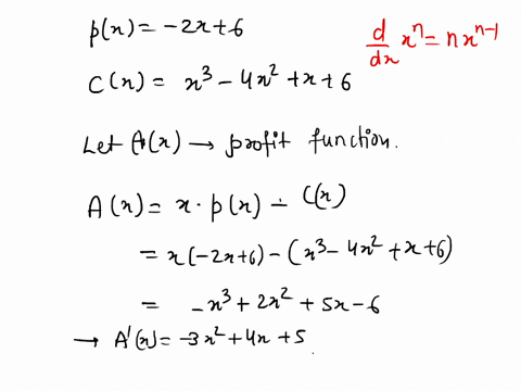 question-2-find-the-level-of-production-x-that-will-maximize-the-profit-of-a-company-given-the-following-data-the-weekly-demand-equation-is-p-2x-6-and-the-cost-function-is-cx-7x3-4x2-x6-69874