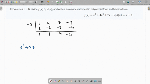 in-exercises-1-6-divide-fx-by-dx-and-write-a-summary-statement-in-polynomial-form-and-fraction-form-fxx34-x27-x-9-dxx3