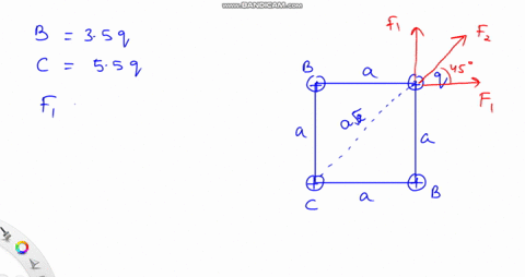 four-point-charges-are-at-the-corners-of-a-square-of-side-as-shown-in-the-figure-below-determine-the-magnitude-and-direction-of-the-resultant-electric-force-on-9-with-ke-9-and-a-in-symbolic-78723