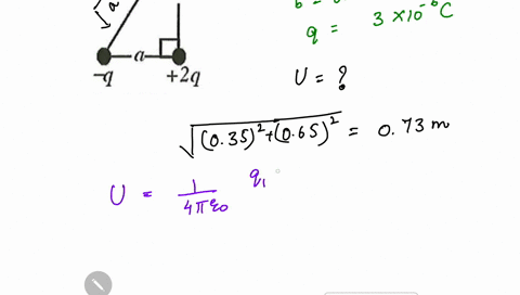 18-two-point-charges-are-located-at-two-of-the-vertices-of-a-right-triangle-as-shown-in-the-figure-if-a-third-charge-q-is-brought-from-infinity-and-placed-at-the-third-vertex-what-will-its-e-83887