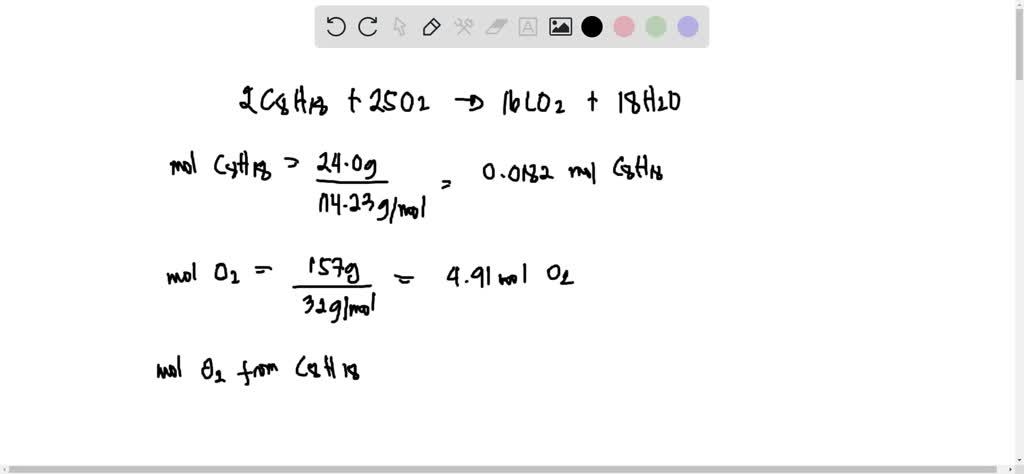 SOLVED: Liquid octane (C8H18) reacts with gaseous oxygen (O2) to ...