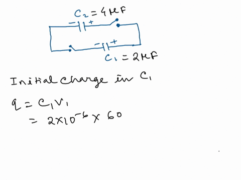 the-capacitors-shown-in-the-figure-has-capacitances-as-c1-2-pf-and-c2-vf-the-capacitor-c1-is-charged-t0-v-30v-and-c2-capacitor-is-uncharged-in-the-beginning_-find-the-new-potential-differenc-29867