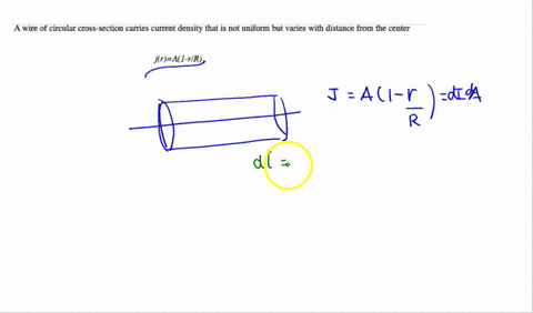 0-problem-7-wire-of-circular-cross-section-carries-current-density-that-is-not-uniform-but-varies-with-distance-from-the-center-irai-rir-for-radius-in-the-range-0-r-r-here-a-is-constant-with-00239