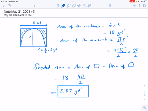 a-rectangle-is-placed-around-a-semicircle-as-shown-below-the-width-of-the-rectangle-is-6yd-find-the-area-of-the-shaded-region-use-the-value-314-for-and-do-not-round-your-answer-be-sure-to-include-the-