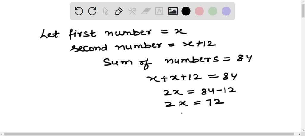 SOLVED: The sum of two numbers is 84 and the difference between the ...