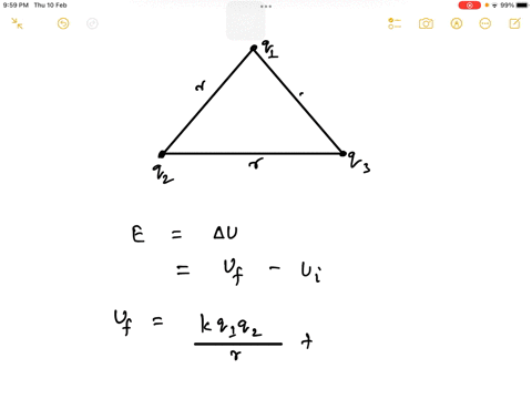how-much-energy-is-necessary-to-place-three-50-uc-point-charges-at-the-vertices-of-an-equilateral-triangle-of-side-10-cm-if-they-started-out-really-far-away-the-electric-potential-is-assumed-56663