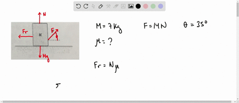 the-block-shown-is-pulled-across-the-horizontal-surface-at-a-constant-speed-by-the-force-shown-if-m-70-kg-f-14-n-and-35-what-is-the-coefficient-of-kinetic-friction-between-the-block-and-the-66552