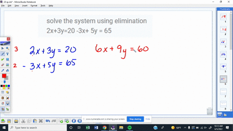solve-the-system-using-elimination-2x3y20-3x-5y-65-83483