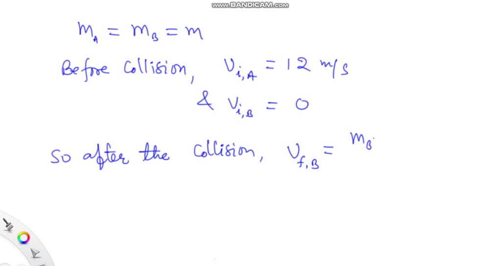 Ball A, moving at 12 m/sec., collides elastically with Ball B ...