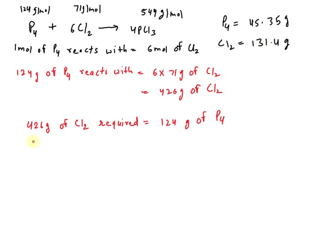 SOLVED: Elemental phosphorus reacts with chlorine gas according to the ...