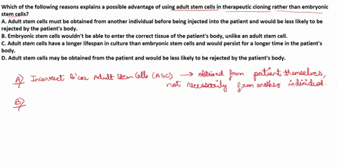 which-of-the-following-reasons-explains-a-possible-advantage-of-using-adult-stem-cells-in-therapeutic-cloning-rather-than-embryonic-stem-cells-a-adult-stem-cells-must-be-obtained-from-anothe-07135