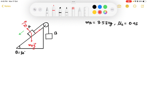 two-blocks-are-connected-by-a-string-which-goes-over-an-ideal-pulley-block-a-has-a-mass-of-353-kg-and-can-slide-along-a-rough-plane-inclined-300-to-the-horizontal-the-coefficient-of-static-f-26378