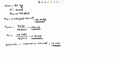 calculate-the-vapor-pressure-of-the-solution-made-by-dissolving-824-g-of-urea-molar-mass-6006-gmol-in-212-ml-of-water-at-35-oc-1what-is-the-vapor-pressure-lowering-the-vapor-pressure-of-wate-46029