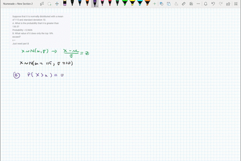 suppose-that-x-is-normally-distributed-with-a-mean-of-115-and-standard-deviation-10-a-what-is-the-probability-that-x-is-greater-than-1305-probability-00606-b-what-value-of-x-does-only-the-to-12774