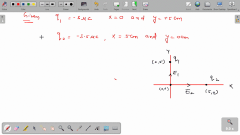 a-point-charge-q1-3-c-is-placed-at-x-0-and-y-5-cm-a-second-point-charge-q2-35-c-is-placed-at-x-5-cm-and-y-0-determine-the-magnitude-of-the-net-electric-field-at-the-origin-and-the-direction-56012