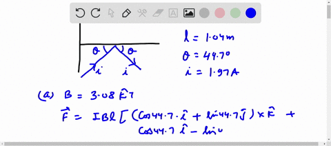 chapter-28-problem-042-the-bent-wire-shown-in-the-figure-lies-in-a-uniform-magnetic-field-each-straight-section-is-104-long-and-makes-an-angle-of-04470-with-the-x-axis-and-the-wire-carries-c-12765