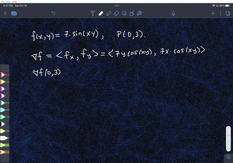 find-the-maximum-rate-of-change-of-f-at-the-given-point-and-the-direction-in-which-it-occurs-fx-y-7-sinxy-0-3-maximum-rate-of-change-direction-vector-74145