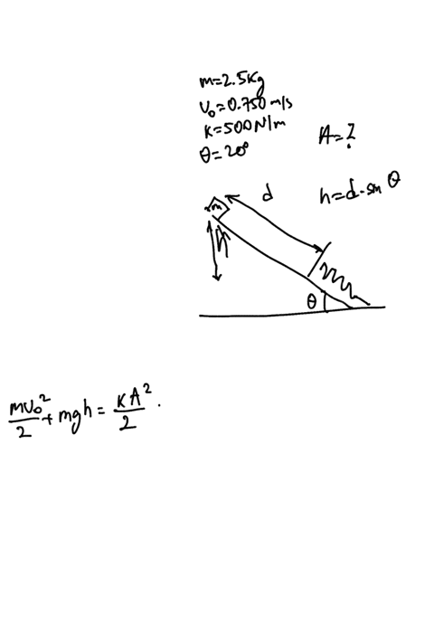 one-end-of-a-spring-is-fixed-to-the-bottom-of-an-incline-plane-as-shown-in-the-figure-below-the-force-constant-of-the-spring-is-k-500-nm-the-inclined-plane-makes-an-angle-0-208-with-the-hori-74254