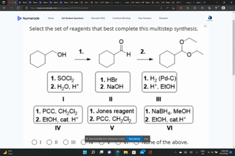 select-the-set-of-reagents-that-best-complete-this-multistep-synthesis-oh-soclz-2-hzoh-1-hbr-2-naoh-hz-pd-c-etoh-pcc-chclz-etoh-cat-h-jones-reagent-pcc-chch-nabh4-meoh-etoh-catht-01-0-i-0-il-00269