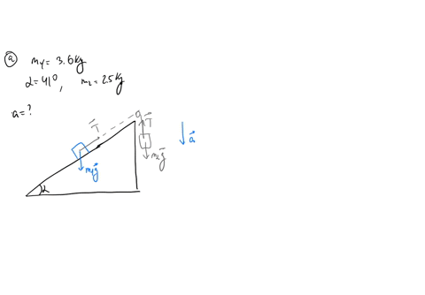 a-a-block-of-mass-m1-36-kg-on-a-smooth-inclined-plane-of-angle-41-is-connected-by-a-cord-over-a-small-frictionless-pulley-to-a-second-block-of-mass-m2-25-kg-hanging-vertically-take-the-posit-96232