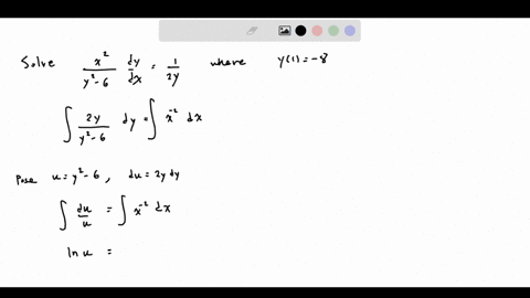 point-to-solve-the-separable-differential-equation-dy-2y-y-_-6-dx-we-must-find-two-separate-integrals-2ylly2-dy-inly2-6ic-and-1x2-dx-ixc-the-first-integra-we-integrate-by-substitution-u-y2-6-99503