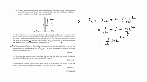 b-a-heavy-homogeneous-rod-has-mass-m-and-length-l-the-rod-can-turn-without-friction-about-a-fixed-horizontal-axis-a-that-is-perpendicular-to-the-rod-initially-the-rod-hangs-at-rest-vertically-in-the-e