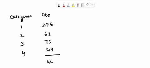 categories-observed-frequency-expected-frequency-1-256-2-62-3-75-4-49-for-a-chi-squared-goodness-of-fit-test-about-a-distribution-that-has-the-following-characteristics-category-1-50-categor-58826
